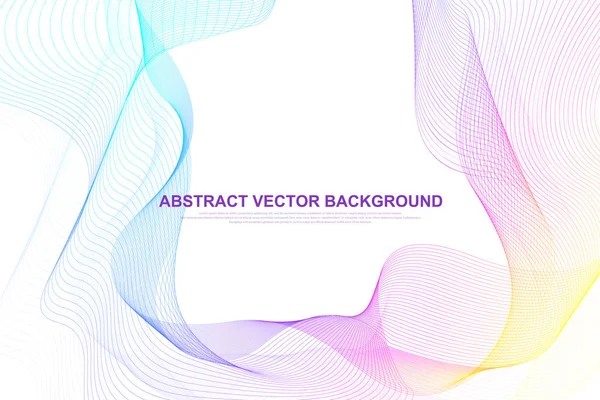 Soyut renkli dalga hatları arka plan. Dairesel tel kafes Mesh elemanı. Tasarım broşürü, Flyer, rapor, Web sitesi, afiş için geometrik şablon. Vektör Illustration