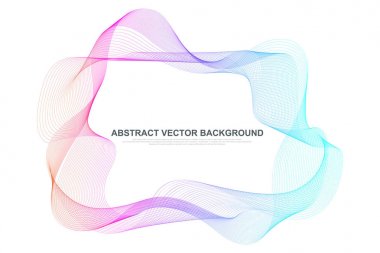 Soyut renkli dalga satırları arka plan. Dairesel tel kafes kafes logo öğesi. Geometrik tasarım broşür, el ilanı, rapor, Web sitesi, afiş için şablon. Vektör çizim