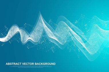 Soyut pleksus bağlı çizgiler ve noktalar arka plan. Dalga akışı. Pleksus geometrik bileşikler ile büyük veri etkisi. Satırları pleksus, en az dizi. Dijital veri görselleştirme. Vektör çizim.