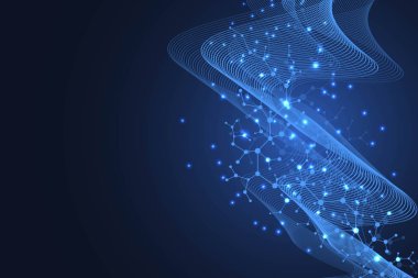 Bilimsel molekül arka plan Dna çift sarlak illüstrasyon sığ alan derinliği ile. Dna molekülleri ile gizemli duvar kağıdı veya afiş. Genetik bilgi vektörü