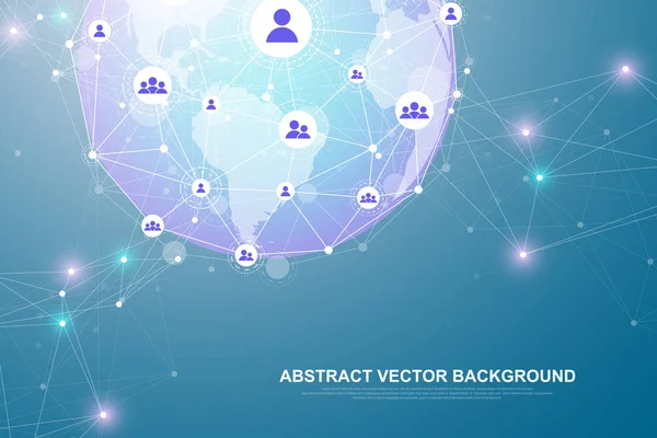 Koncept-abstrakt technology nätverk-anslutning. Globala nätverksanslutningar med pekar och fodrar. Big datavisualisering. Futuristiska infographic. Vektorillustration — Stock vektor