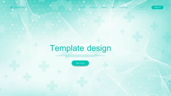 Diseño de plantilla de landing page médica. Plantilla de banner de atención médica abstracta. Asbtract fondo científico con hexágonos. Patrón de innovación. Ilustración vectorial. — Vector de stock