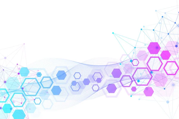 Experiencia médica abstracta. Investigación de ADN. Molécula de estructura hexagonal y antecedentes de comunicación para medicina, ciencia, tecnología, ilustración. —  Fotos de Stock