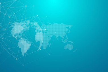 Noktalar ve doğrular ile küresel ağ bağlantıları. Kablo çerçeve arka planı. Soyut bağlantı yapısı. Çokgen uzay arkaplanı, illüstrasyon