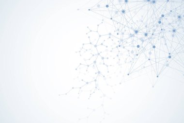 Tıp, bilim, teknoloji ve kimya için bilimsel bir arkaplan. DNA moleküllü duvar kağıdı ya da afiş. Geometrik dinamik çizim.