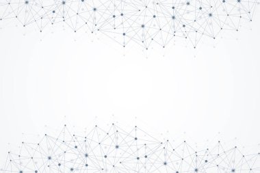 Birbirine bağlı çizgiler ve noktalarla soyut çokgen arkaplan. Minimalist geometrik desen. Molekül yapısı ve iletişim. Grafik pleksus arkaplanı. Bilim, tıp, teknoloji konsepti.