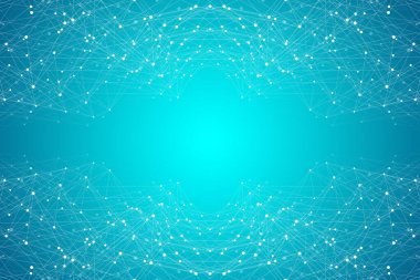 Birbirine bağlı çizgiler ve noktalarla soyut çokgen arkaplan. Minimalist geometrik desen. Molekül yapısı ve iletişim. Grafik pleksus arkaplanı. Bilim, tıp, teknoloji konsepti.