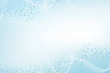 Moleküler yapı arka planı. DNA moleküllü bir duvar kağıdı ya da afiş bilim şablonu. Bilimsel molekül arkaplanını kaldır. Dalga akışı, yenilik kalıbı. Vektör illüstrasyonu.