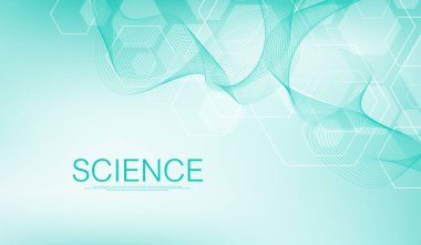 Soyut tıbbi geçmiş DNA araştırması, molekül, genetik, genom, DNA zinciri. Altılı, dalgalı, çizgili, noktalı genetik analiz sanat konsepti. Biyoteknoloji ağ konsepti molekülü, vektör