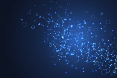 Moleküler yapı arka planı. DNA moleküllü bir duvar kağıdı ya da afiş bilim şablonu. Bilimsel molekül arkaplanını kaldır. Dalga akışı, yenilik kalıbı. Vektör illüstrasyonu.