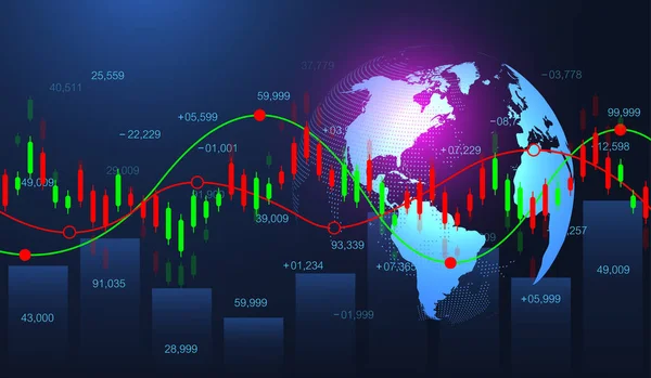 Aktienmarkt oder Devisenhandel Graph in futuristischem Konzept für Finanzinvestitionen oder Wirtschaftstrends Geschäftsidee. Finanzhandelskonzept. Aktienmarkt und Börse Candle-stick-Diagramm-Vektor. — Stockvektor