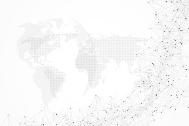 Geometrik bağlantılı arkaplan çizgileri ve noktalar. Basit teknoloji soyut grafik arkaplan tasarımı, illüstrasyon.