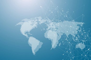 Küresel ağ bağlantısı kavramı. Büyük veri görselleştirmesi. Küresel bilgisayar ağlarındaki sosyal ağ iletişimi. İnternet teknolojisi. İş için. - Bilim. resimleme