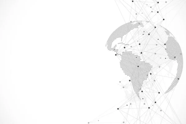 Conexiones de red globales con puntos y líneas. Fondo de Wireframe. Estructura de conexión abstracta. Fondo de espacio poligonal, ilustración —  Fotos de Stock