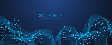 Moleküler soyut yapı ve genetik mühendisliği DNA 'sı. Sağlık ve tıp geçmişi kavramı. Bilimsel araştırma geçmişi. Dalga akışı. Yenilik modeli. Vektör illüstrasyonu