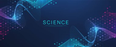 Moleküler soyut yapı ve genetik mühendisliği DNA 'sı. Sağlık ve tıp geçmişi kavramı. Bilimsel araştırma geçmişi. Dalga akışı. Yenilik modeli. Vektör illüstrasyonu