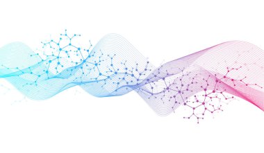 Moleküler soyut yapı ve genetik mühendisliği DNA 'sı. Sağlık ve tıp geçmişi kavramı. Bilimsel araştırma geçmişi. Dalga akışı. Yenilik modeli. Vektör illüstrasyonu