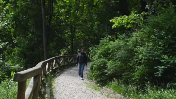 Genç Kadın Parkta Yürüyor — Stok video