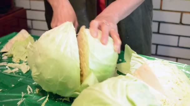 Lahana Salatası Için Bir Bıçak Ile Kesmek — Stok video