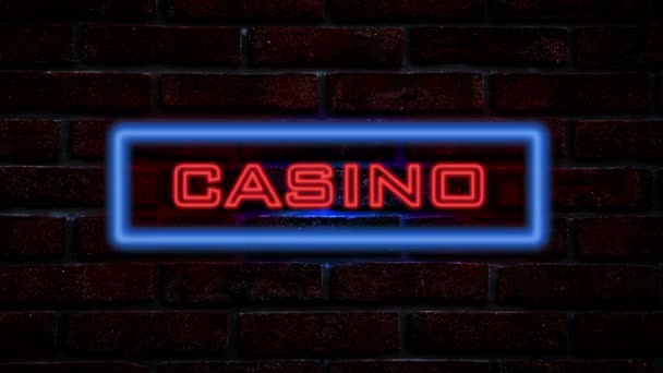 Casino Neon Tanda Dinding Malam Hari — Stok Video