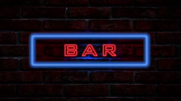 Bar Neonskylt Väggen Natt — Stockvideo