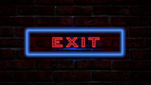 Exit Neonskylt Vägg Natt — Stockvideo