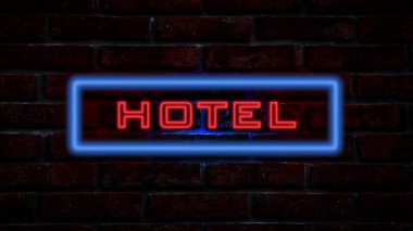 Otel neon tabela, gece duvar