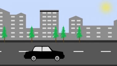 Çizgi film şehir trafik. İş Merkezi ile yol Otoban avenue. Taşıma sokak trafik animasyon. Ulaşım kavramı.