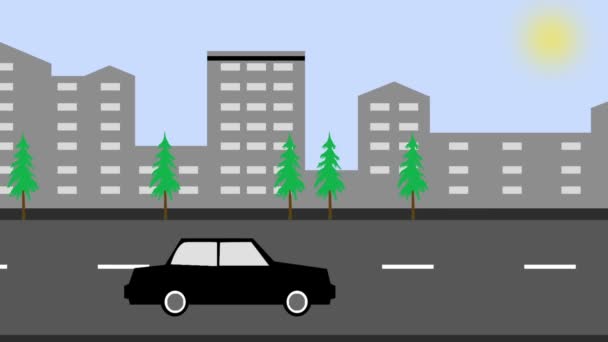 Traffico Cittadino Dei Cartoni Animati Business Center Con Viale Autostradale — Video Stock