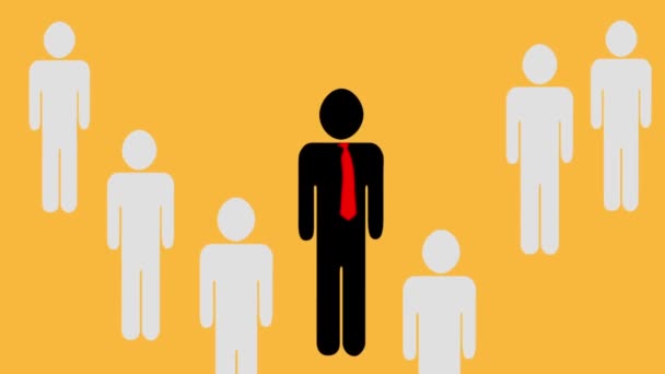 Animation eines Teamführers und die Arbeiter tauchen hinter ihrem Anführer auf. Piktogramm auf orangefarbenem Hintergrund