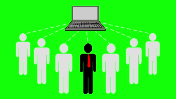 ビジネス人々 のグループがラップトップからの情報を送受信します サーバーへの接続およびデータの共有はチームワーク クラウド コンピューティングのビジネス コンセプトのアニメーション — ストック動画