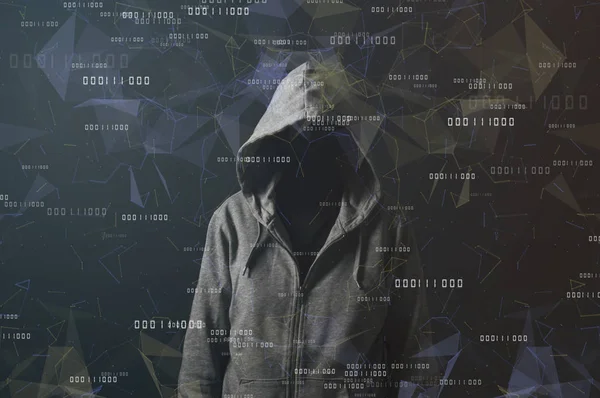 Kybernetický zločinec, anonymní počítačový hacker, koncept pro sítě s — Stock fotografie