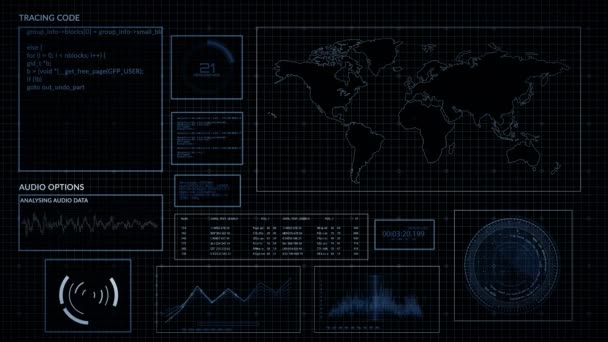 Teknikgränssnitt Dataskärm Gui Hud Element Futuristiska Multi Screen Gadget Panel — Stockvideo