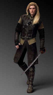 Ortaçağ zırh kılıç ile uzun sarı saçlı yakışıklı fantezi erkek