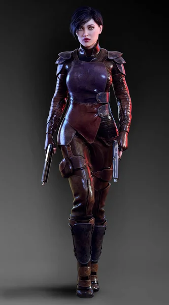 Sexy Female Assassin Shooter Urban Fantasy Sci — Stock Photo, Image