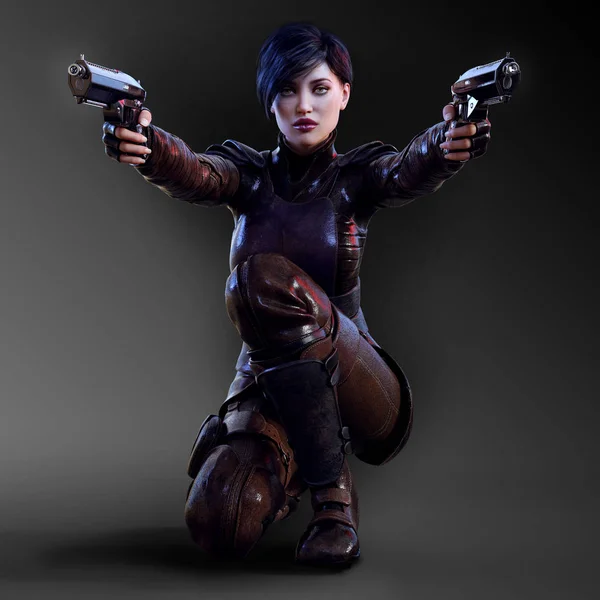 Sexy Vrouwelijke Assassin Shooter Voor Stedelijke Fantasy Sci — Stockfoto