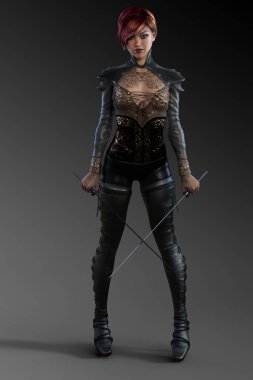 Güzel Asyalı Assassin Katana kılıcı ile deri