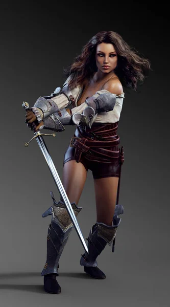 Adventure Girl Fantasy Sword Fighter Pirate — Stock Photo, Image