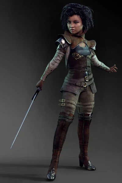 Der Kleinste Ritter Fantasymädchen Rüstung Mit Schwert — Stockfoto