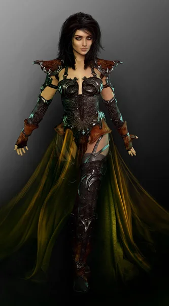 梦幻精灵皇后 Fae 在皮革盔甲 — 图库照片