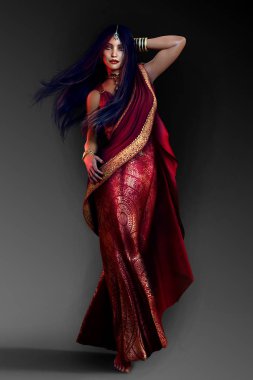 Sarı ve uzun elbise güzel Orta Doğu Prenses