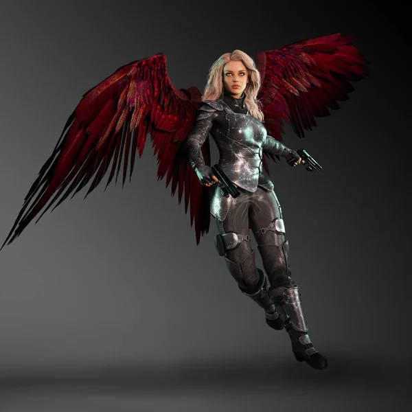 Blood Angel Sci Angel Dengan Red Wings Dan Guns — Stok Foto