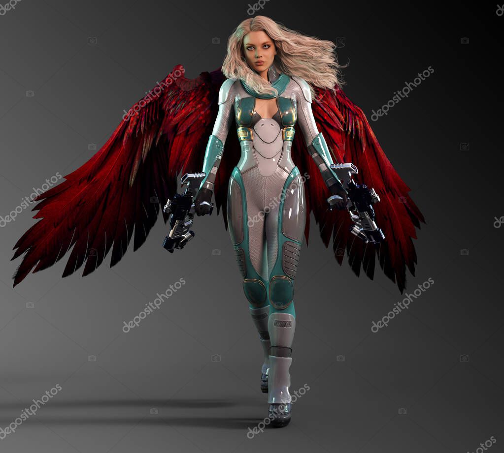 Angelo Sangue Angelo Fantascientifico Con Ali Rosse Pistole — Foto stock di  © Ravven #208824484, image size:1023x921
