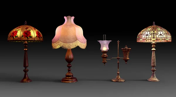 Cgi Victoriaanse Lampen Met Glas Zijde Tinten — Stockfoto