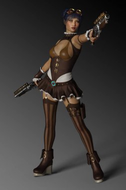 Steampunk Sassy kızla gözlük ve silah