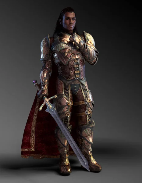 Dark King Fantasy Poc Caballero Medieval Con Armadura Espada —  Fotos de Stock