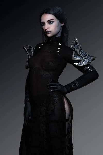 Spooky Dark Lady Black Dai Fantasy Armor — Stock Photo, Image