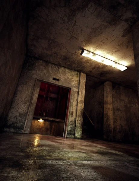 エレベーターのある不気味な倉庫地下 — ストック写真