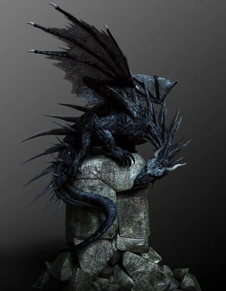 Black Fantasy Dragon Wings Spikes — Stock Photo, Image