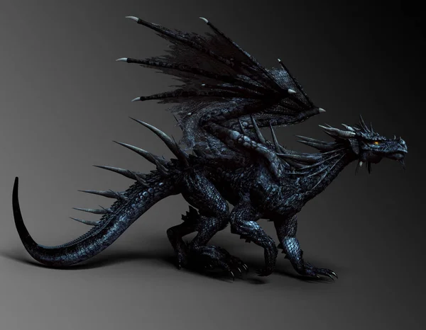 Black Fantasy Dragon With Wings and Spikes